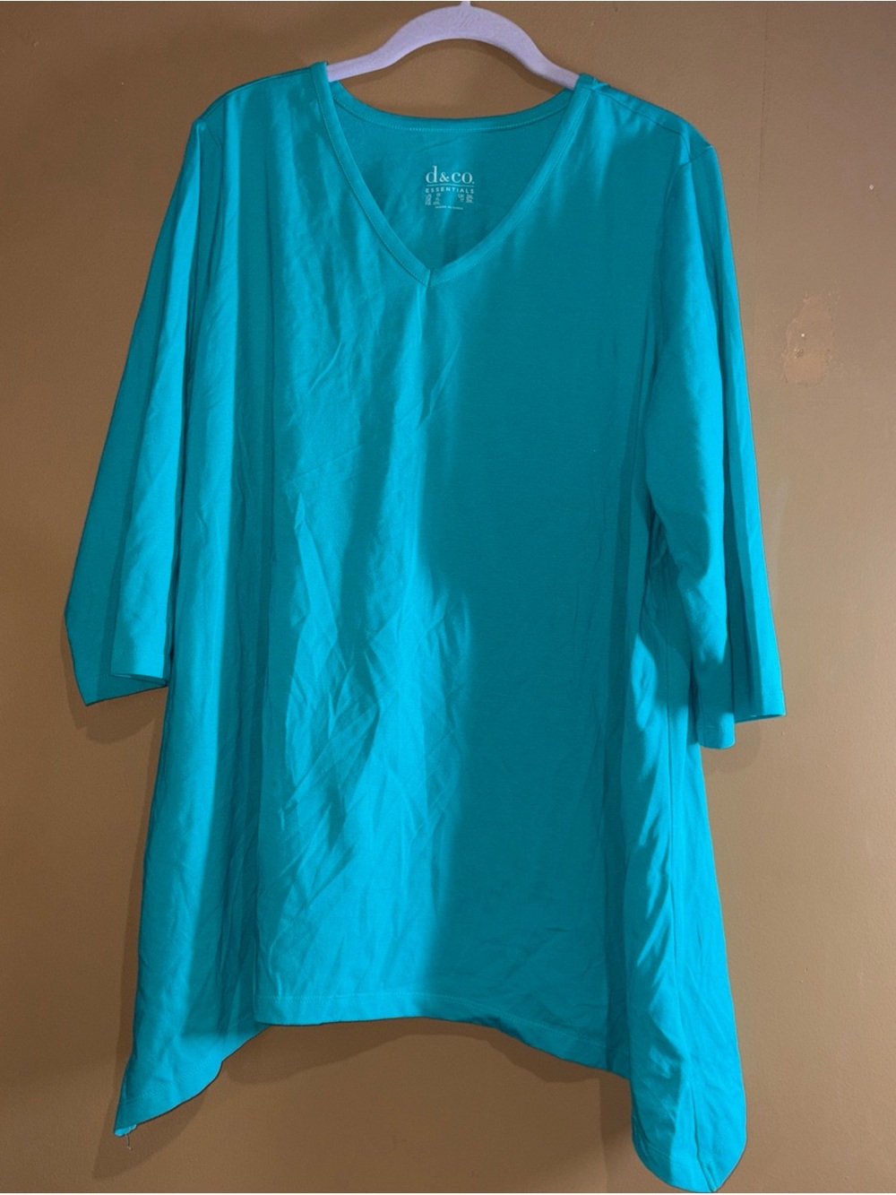 HC805 D&CO Perfect Jersey V-neck Trapeze Hem Top-green Sz. 1X NWOT. A291614